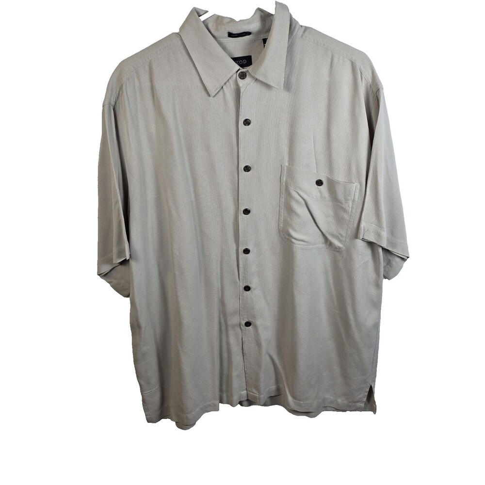 Izod Men's Large Ivory 100% Silk 3/4‎ Sleeve Button Down Shirt